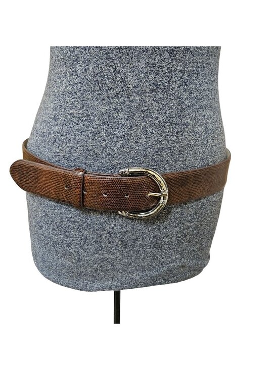 Chicos Accessories - Chicos Belt Womens M Brown Lizard Pattern Polished Silvertone Buckle Western